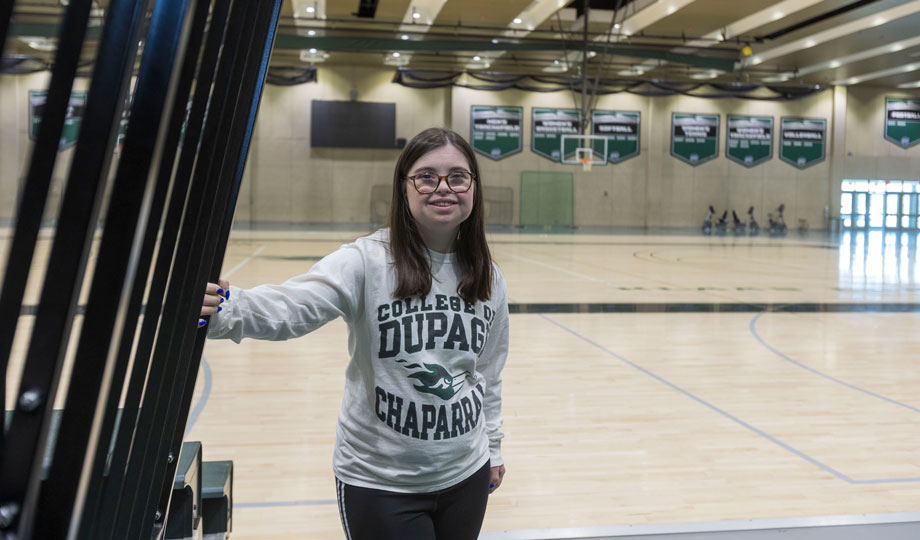 COD student Lily Goodfellow stands in the COD gymnasium