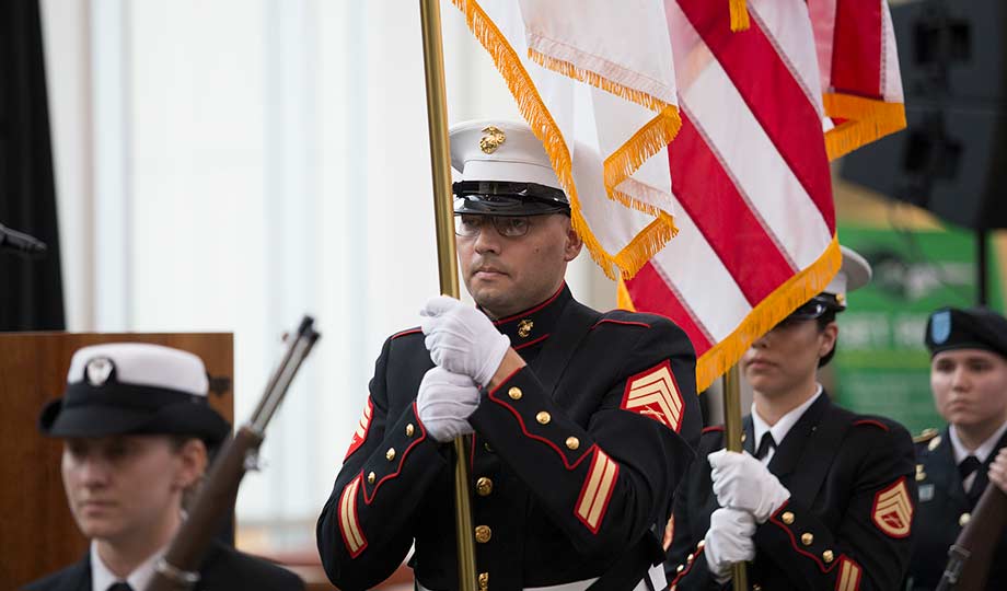Veterans holding flags