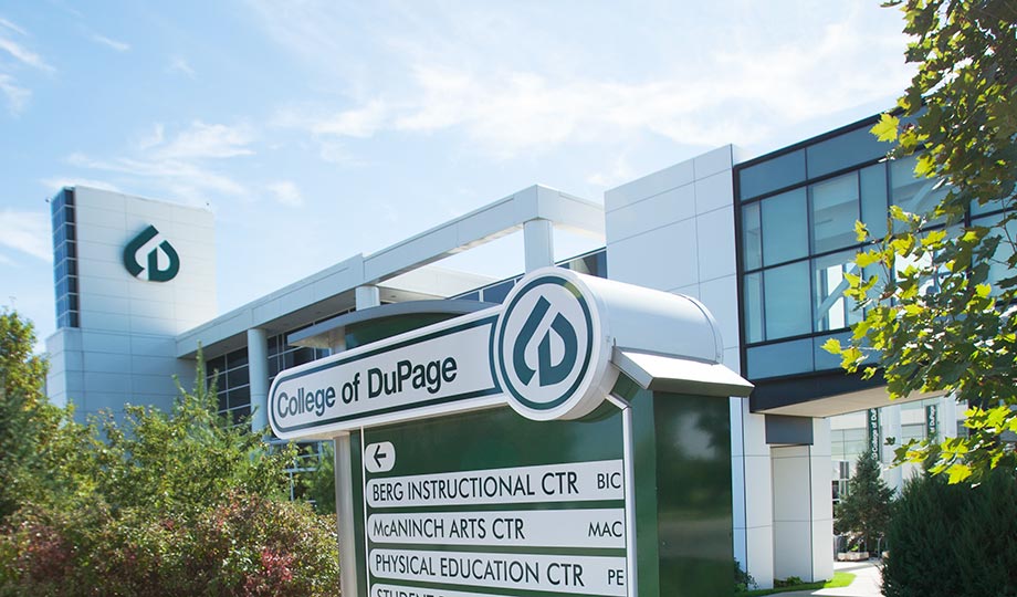 College of DuPage exterior student resources signage